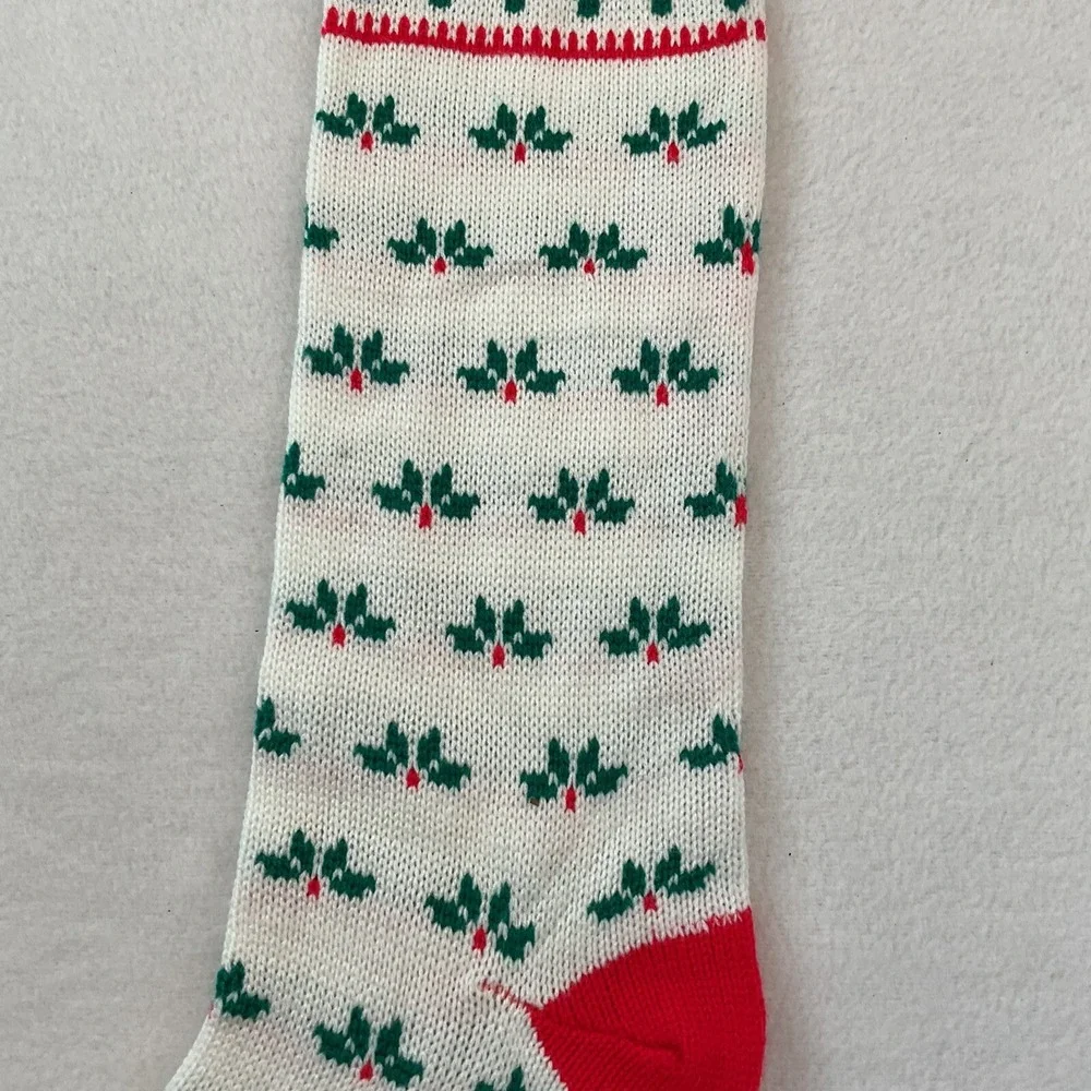 Christmas‎ Stocking Knitted Knit White Candy Canes Holly Leaves Merry Taiwan
